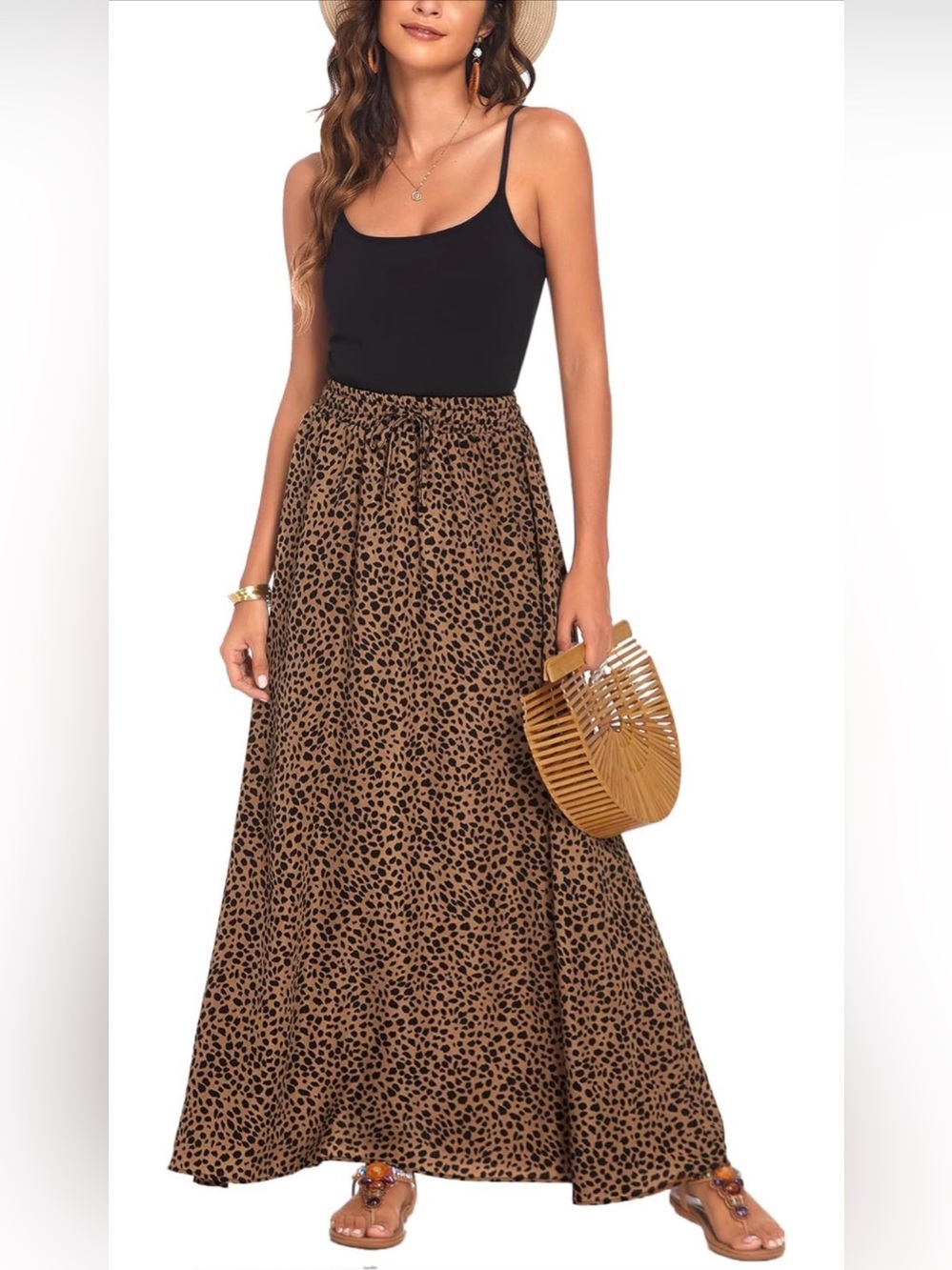 Women's Brown Animal Print Maxi Skirt